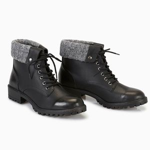 Black Foldover Combat pu leather military lace up Ankle Booties Booties